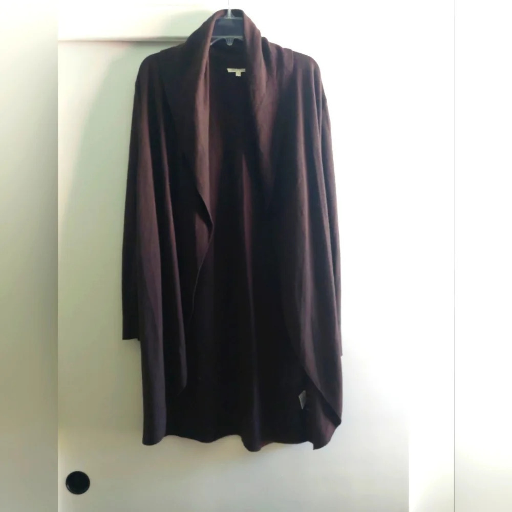 Eileen Fisher Linen Blend Open Front Chocolate brown cardigan minimalist S